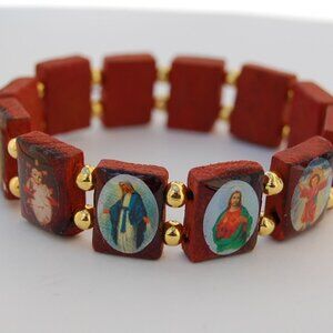 Saints Bracelet,Catholic Christian Bracelet,Wood Bracelet,Wooden